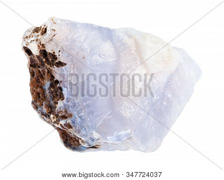 Closeup Of Sample Of Natural Mineral From Geological Collection - Unpolished Blue Chalcedony Rock Is