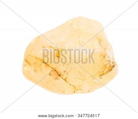 Closeup Of Sample Of Natural Mineral From Geological Collection - Rolled Yellow Calcite Stone Isolat