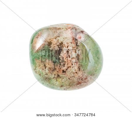 Closeup Of Sample Of Natural Mineral From Geological Collection - Moss Agate Gemstone Isolated On Wh