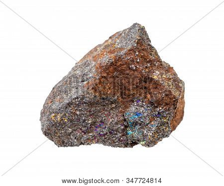 Closeup Of Sample Of Natural Mineral From Geological Collection - Unpolished Rusty Magnetite Ore Wit