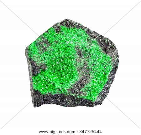 Closeup Of Sample Of Natural Mineral From Geological Collection - Druse Of Uvarovite (green Garnet) 