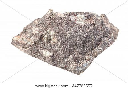 Closeup Of Sample Of Natural Mineral From Geological Collection - Raw Porphyric Basalt Rock Isolated