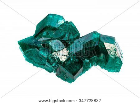 Closeup Of Sample Of Natural Mineral From Geological Collection - Raw Emerald-green Dioptase Crystal