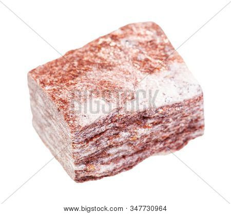 Closeup Of Sample Of Natural Mineral From Geological Collection - Rough Red Aventurine Rock Isolated