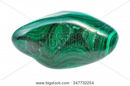 Closeup Of Sample Of Natural Mineral From Geological Collection - Rolled Malachite Gem Stone Isolate