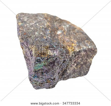 Closeup Of Sample Of Natural Mineral From Geological Collection - Bornite With Chalcopyrite Rock Iso