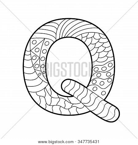 Empty Outline Of The Letter Q For Coloring With Paints, Pencils, Or Markers. For Training And Educat