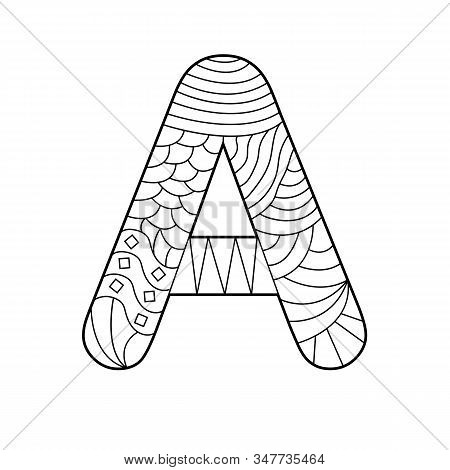 Empty Outline Of The Letter A For Coloring With Paints, Pencils Or Markers. For Training And Educati