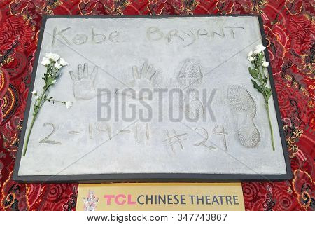 Kobe Bryant is the first athlete ever honored by the TCL Chinese Theatre and his handprint- footprint tablet will be on display to the public in the forecourt in Hollywood, USA on January 27, 2020.
