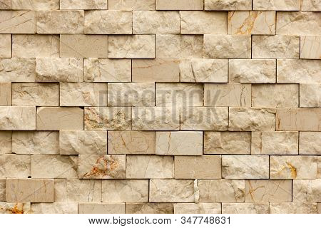 Rectangular Marble Tiles In Beige Color. Beige Marble Wall Texture Wallpaper Background.