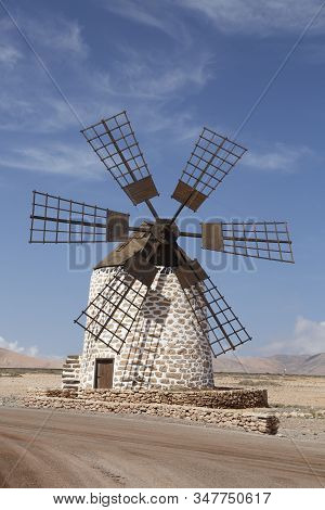 Traditional Windmill Or Molino In Tefia, Fuerteventura, Canary Islands