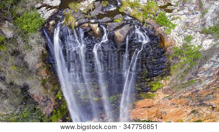 Aerial View Over Purling Brook Falls, Located In Springbrook National Park, Gold Coast Hinterland