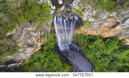 Aerial View Over Purling Brook Falls, Located In Springbrook National Park, Gold Coast Hinterland