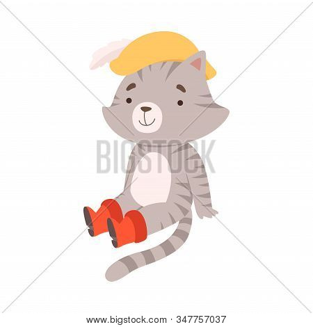 Puss In Boots Sitting On The Ground Vector Illustration