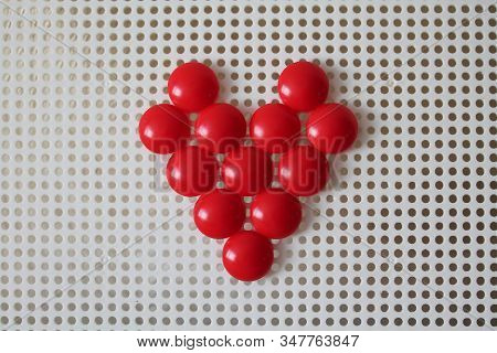 Red Heart On Pegboard Mushroom Nail Mosaic. Educational Toy Diy Puzzle. Valentines Day Or Family Lov
