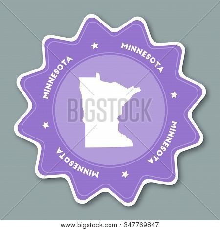 Minnesota Map Sticker In Trendy Colors. Travel Sticker With Us State Name And Map. Can Be Used As Lo