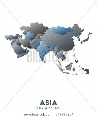 Asia Map. Actual Low Poly Style Continent Map. Excellent Vector Illustration.