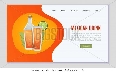Mexican Drinks And Alcohol Pub Web Template On Mexica Orange Colors Vector Illustration. Mexican Clu