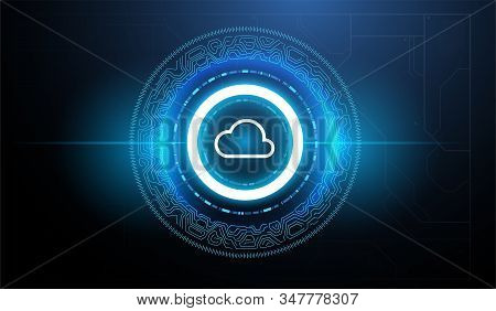 Business Data Online Cloud Backup. Cloud Computing And Innovation Concept With Hud Elements. Storage