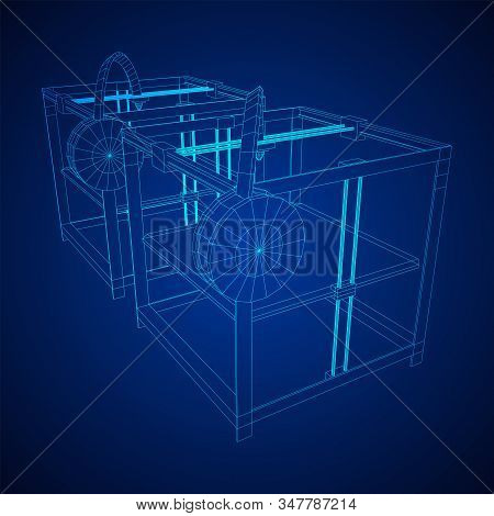 3d Printer Wireframe Low Poly Mesh Vector Illustration