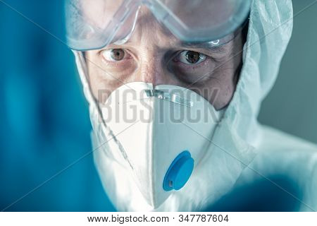 Portrait Of Tired Worried Epidemiologist In Coronavirus Concept, Selective Focus
