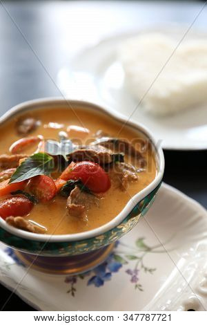 Roasted Duck In Red Curry With Rice , Traditional Thai Food