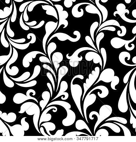 Monochrome Floral Abstract Seamless Ornate Background. Vector Pattern Illustration.