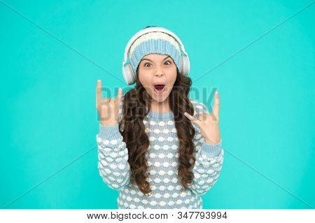 Create Feel-good Playlist. Music Mood. Little Child Knitted Sweater And Hat. Musical Suggestions For