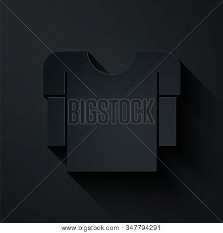 Paper Cut Long Sleeve Shirt Icon Isolated On Black Background. Paper Art Style. Vector Illustration