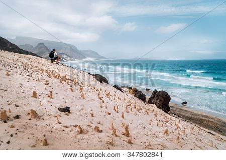 Baia Das Gatas, Near Calhau, Sao Vicente Island Cape Verde. Photographer Admitting Sand Dunes Volcan