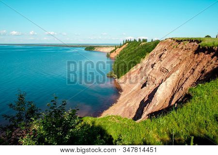 Andoma Cape With Andoma Hill At Onega Lake, Vologda Region, Russia. Natural Background View. Text Co