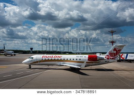 July 2, 2019, Moscow, Russia. Airplane Bombardier Crj-200 Rusline At Vnukovo Airport In Moscow.