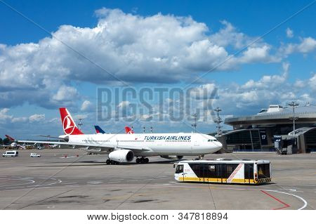 July 2, 2019, Moscow, Russia. Airplane Airbus A330-300 Turkish Airlines At Vnukovo Airport In Moscow