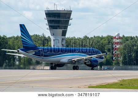 July 2, 2019, Moscow, Russia. Airplane Airbus A320-200 Azal Azerbaijan Airlines At Vnukovo Airport I