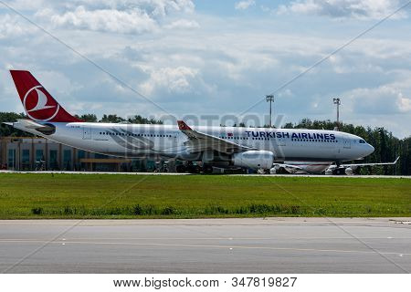 July 2, 2019, Moscow, Russia. Airplane Airbus A330-300 Turkish Airlines At Vnukovo Airport In Moscow