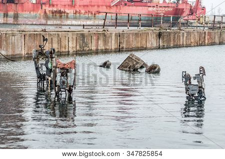 Gdansk, Poland - January 27, 2020: Rozbitkowie I Pakerzy Sculptures In The Water Made By Polish Scul