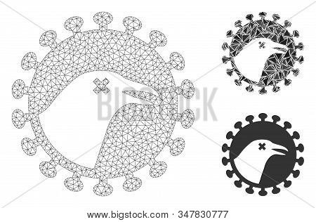 Mesh Bird Flu Virus Model With Triangle Mosaic Icon. Wire Frame Polygonal Mesh Of Bird Flu Virus. Ve