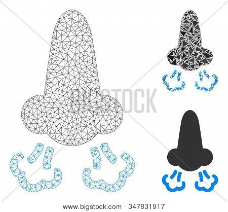 Mesh Nose Breath Model With Triangle Mosaic Icon. Wire Carcass Polygonal Mesh Of Nose Breath. Vector