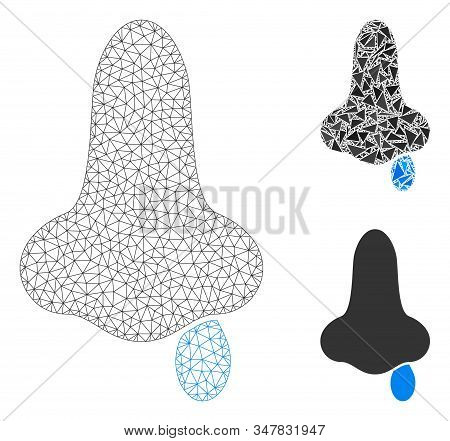Mesh Nose Flu Model With Triangle Mosaic Icon. Wire Frame Polygonal Mesh Of Nose Flu. Vector Collage
