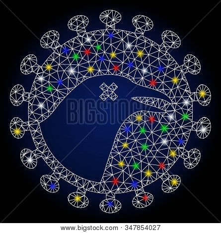 Glowing Mesh Bird Flu Virus With Glitter Effect. Abstract Illuminated Model Of Bird Flu Virus. Shiny