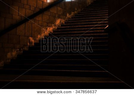 Sketchy Underground Dark Stairs Late At Night Dangerous Atmosphere