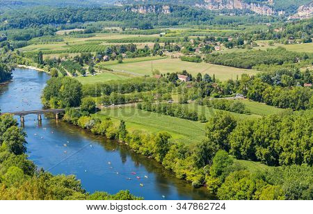 view over river of the Dordogne valley from Domme, Aquitane, France