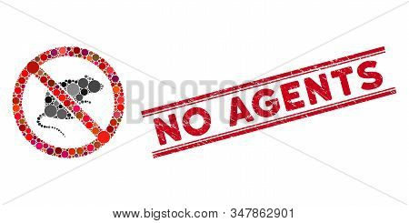 Collage No Rats Icon And Distressed Stamp Seal With No Agents Text Between Double Parallel Lines. Mo