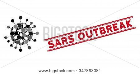 Mosaic Sars Virus Icon And Distressed Stamp Watermark With Sars Outbreak Caption Between Double Para