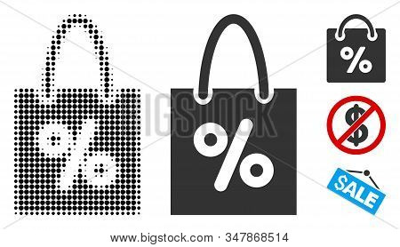 Shopping Discount Halftone Vector Icon And Solid Version. Illustration Style Is Dotted Iconic Shoppi