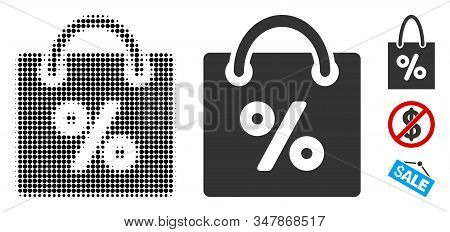 Shopping Discount Halftone Vector Icon And Solid Version. Illustration Style Is Dotted Iconic Shoppi