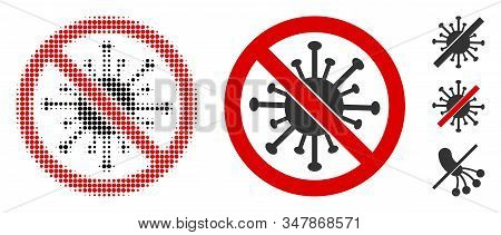 Stop Coronavirus Halftone Vector Icon And Solid Version. Illustration Style Is Dotted Iconic Stop Co