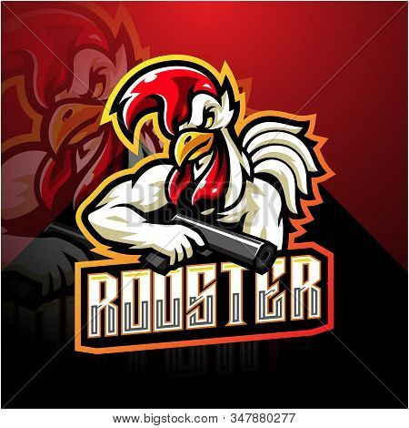 Rooster Gunner Esport Mascot Logo Design With Text