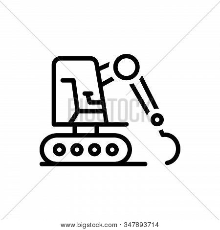 Black Line Icon For Excavator Equipment Mini Machinery Excavating Bulldozer Digger Loader Backhoe