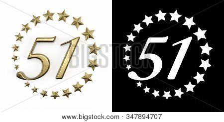 Number 51 (number Fifty-one) Anniversary Celebration Design With A Circle Of Golden Stars On A White